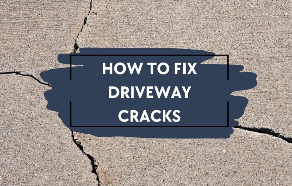 Image of cracked concrete driveway in Cincinnati. Over the image is the title "How To Fix Driveway Cracks."